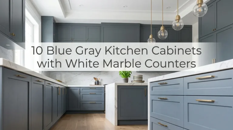 10 Blue Gray Kitchen Cabinets with White Marble Counters