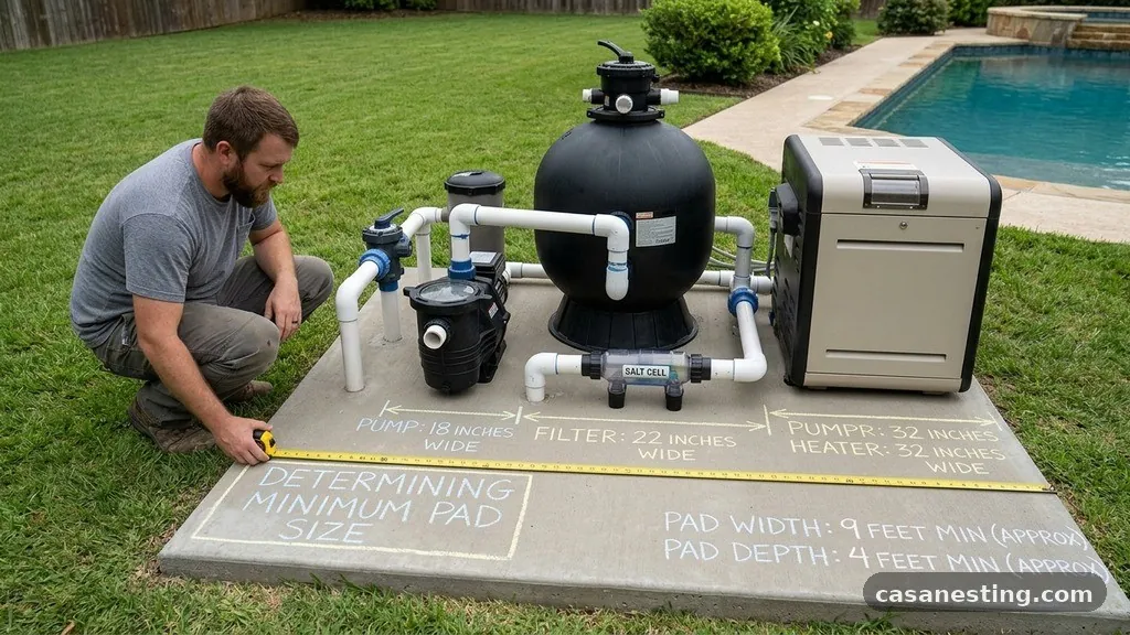 Determining Necessary Dimensions - Minimum Size Concrete Equipment Pad for Pump, Filter, Heater & Salt Cell